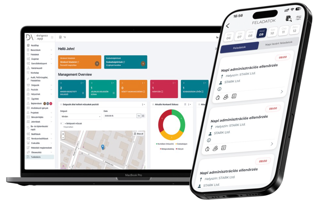 A Dolgozz App asztali és mobil nézete laptopon és telefonon